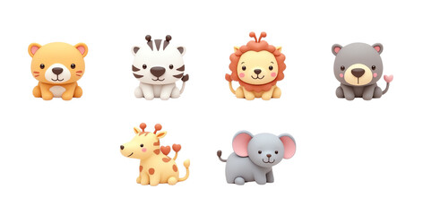 Cute animal cartoons on white isolated background