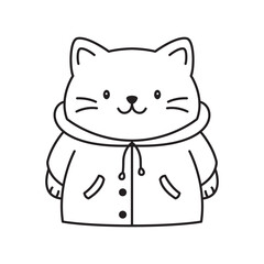 Funny Cat Kitten Pet Animal Cartoon Character Wearing Jacket Coat Raincoat in Line Art Design