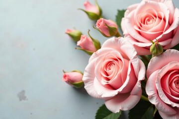 Fototapeta premium Pastel-toned roses, delicate buds, elegant arrangement, floral, buds, spring