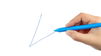 Hand drawing a graph using a blue marker on white background