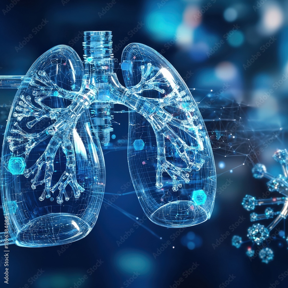 Poster a conceptual rendering of a nanobot-enhanced artificial lung system, nanorobots concept