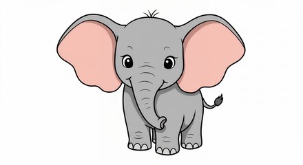 Fototapeta premium Cute Elephant Calf Standing and Smiling on White Background