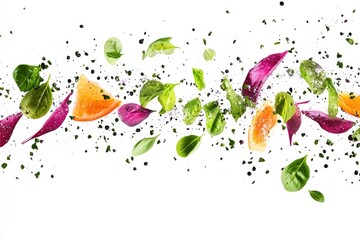 Colorful Freshness Floating Vegetables, Herbs, and Spices on a Pure White Background