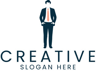 Professional Businessman Minimalist Logo Design Template tie job suit icon work 