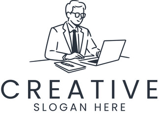 Professional Businessman Working Laptop Modern Design art pen desk line suit    