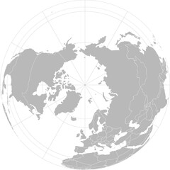 World vector map with country boundaries and graticules (Northern hemisphere, north pole orthographic projection, PPT-compatible & fully editable) © Terry