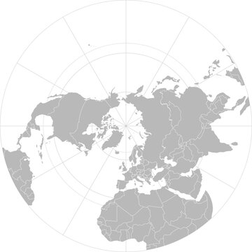World vector map with country boundaries and graticules (Northern hemisphere, arctic polar stereographic projection, PPT-compatible & fully editable)