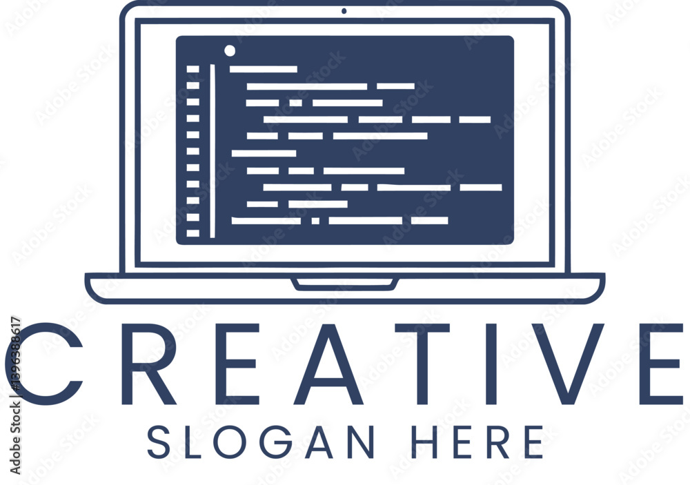 Poster modern laptop coding creative digital design vector web code blue dark icon logo