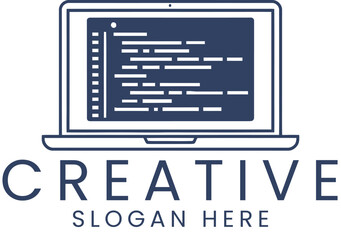Modern Laptop Coding Creative Digital Design Vector web code blue dark icon logo