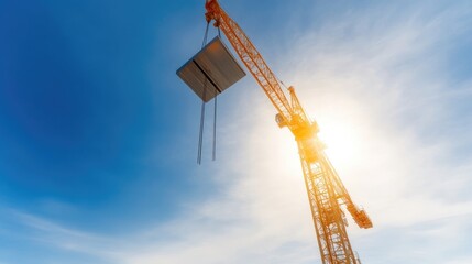 Naklejka premium Construction crane lifting a large square object