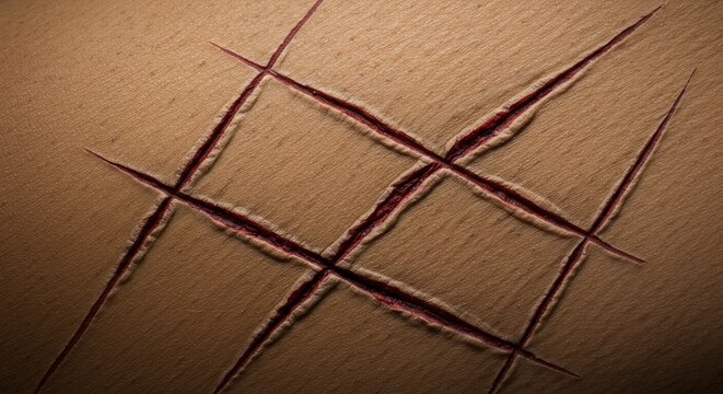 Skin with Fresh Cuts in Grid Pattern Close-up