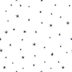 Cartoon star pattern on clean white background. Simple celestial background for dreamy designs. Repeating star texture in flat vector format. Cute twinkling stars for kids decor and prints