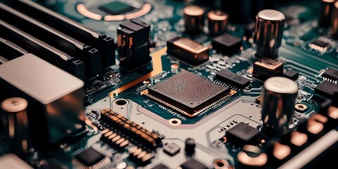 Macro Shot of Computer Chip on Circuit Board