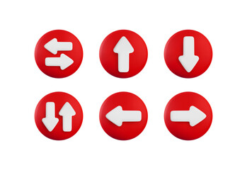 Vector cartoon 3d arrow button set. Cute realistic up, down, left, right and oncoming direction white arrows sign on green circle. 3d render navigation direction icon for infographic, web, app, game.