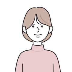 タートルネックを着た横分けボブヘアの女性