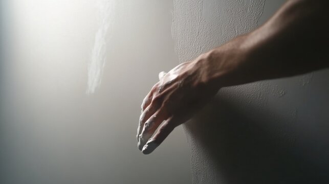 A drywall installer applying joint compound to drywall seams. Featuring precision and technique
