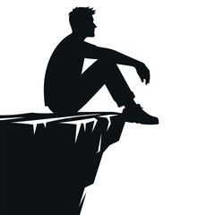 Man Sitting on Edge of a Cliff silhouette icon Clipart image isolated on white background