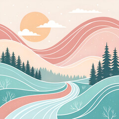 Fototapeta premium winter landscape vector illustration