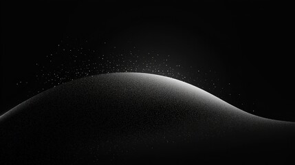 Obraz premium Abstract Monochromatic Landscape: A grayscale digital art piece depicting a serene, undulating hill against a dark backdrop, speckled with minute particles suggestive of starlight or dust.