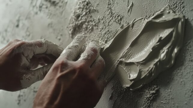 A drywall installer spreading joint compound on a wall. Featuring precision and skill