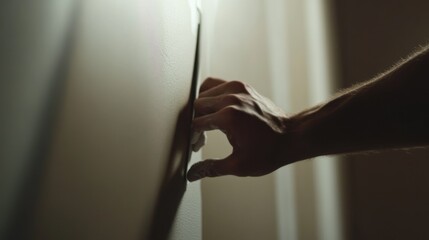 A drywall installer taping seams on a wall. Featuring expertise and technique