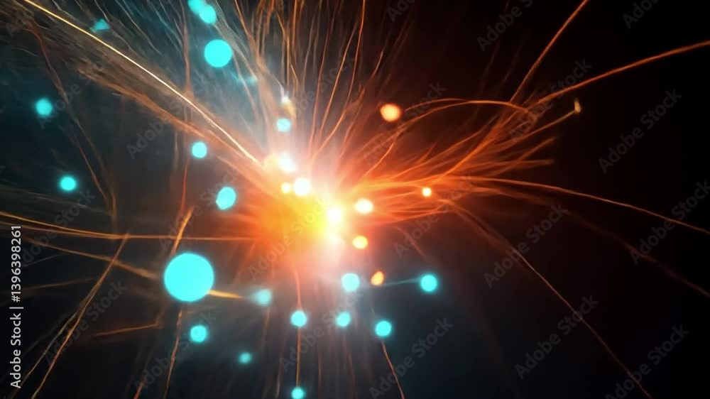 Poster dynamic visual effect of glowing particles in orange and blue an abstract energy experience with lig