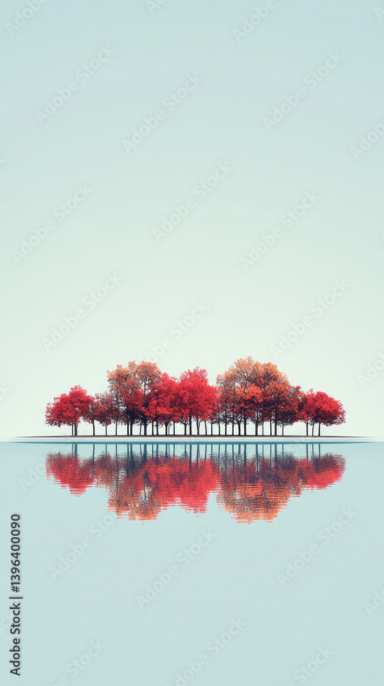 Aufkleber a serene and peaceful scene of a forest with trees reflecting in the water. the trees are tall and s