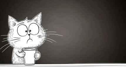 Concerned cat with coffee