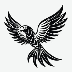 Obraz premium Black and white stylized parrot in flight