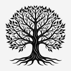 Obraz premium Vector tree silhouette with roots, a black nature illustration