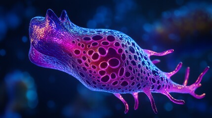 Rendering of an Exotic Shaped Cell with Vivid Magenta and Blue Colors