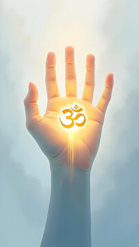 Radiant Palm with Glowing Om Symbol