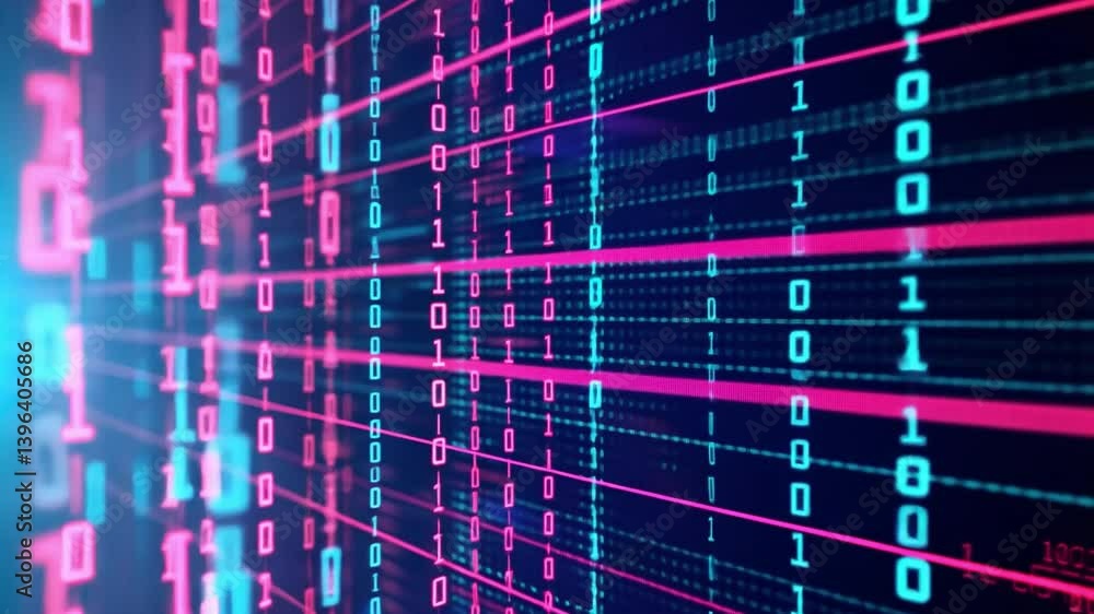 Poster vibrant digital background with binary code fusion of technology, data processing, and futuristic ne