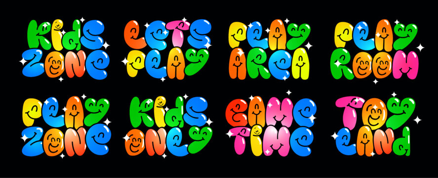 Colorful Kids Zone Typography Set With Smiling Cartoon Letters In Bubble Style, Perfect For Playroom, Toy Store, Children Branding, Kids Games Logo and Headlines. Vector Illustration