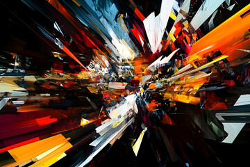 A vibrant abstract expression of fragmented geometric shapes.