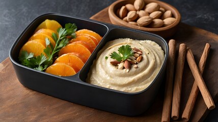 Healthy Hummus Lunch Box with Oranges   Almonds