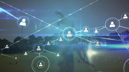 Network of connections and data processing animation over people playing golf - Powered by Adobe