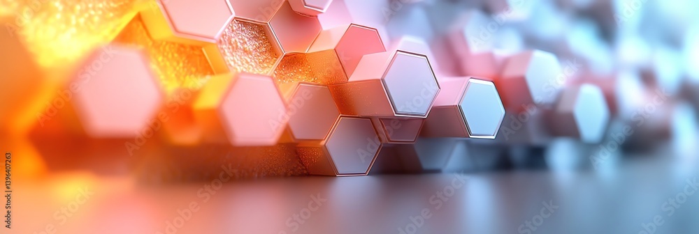Poster abstract hexagon pattern with orange glow and metallic accents design