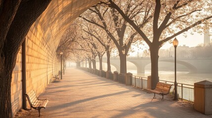 Fototapeta premium River path fading into the standard landscape park photo tranquil perspective nature's journey