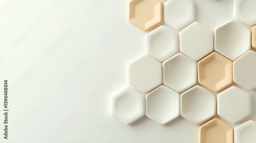 Poster beige and white hexagonal pattern on white background
