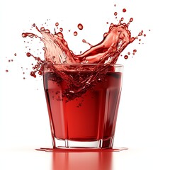 Red Liquid Splashing From Glass on White Backdrop Studio Shot
