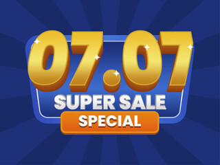 07.07 Super Sale Special with Bold Golden Text on Blue Background