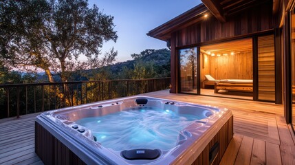 Luxury hot tub modern home exterior