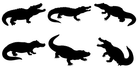 Obraz premium Alligator Collection Black Silhouette Vector Design
