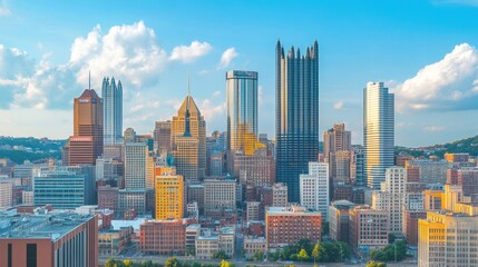 Obraz premium Pittsburgh Skyline Panorama: A Stunning Aerial View of the City's Architectural Marvels