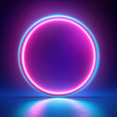 Fototapeta premium A neon colored circle with a blue and pink hue. The circle is surrounded by a dark background