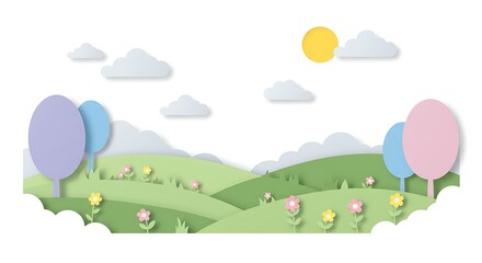 Paper Cut Style Spring Landscape