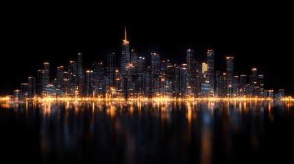 Night Cityscape: A Glimmering Metropolis Reflected on Still Waters