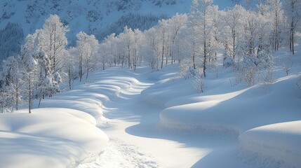 Obraz premium Winter Wonderland: Snow Covered Path Through a Frosty Forest