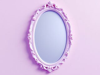 Ornate Pastel Pink and Gold Mirror on Purple Wall 3D Render